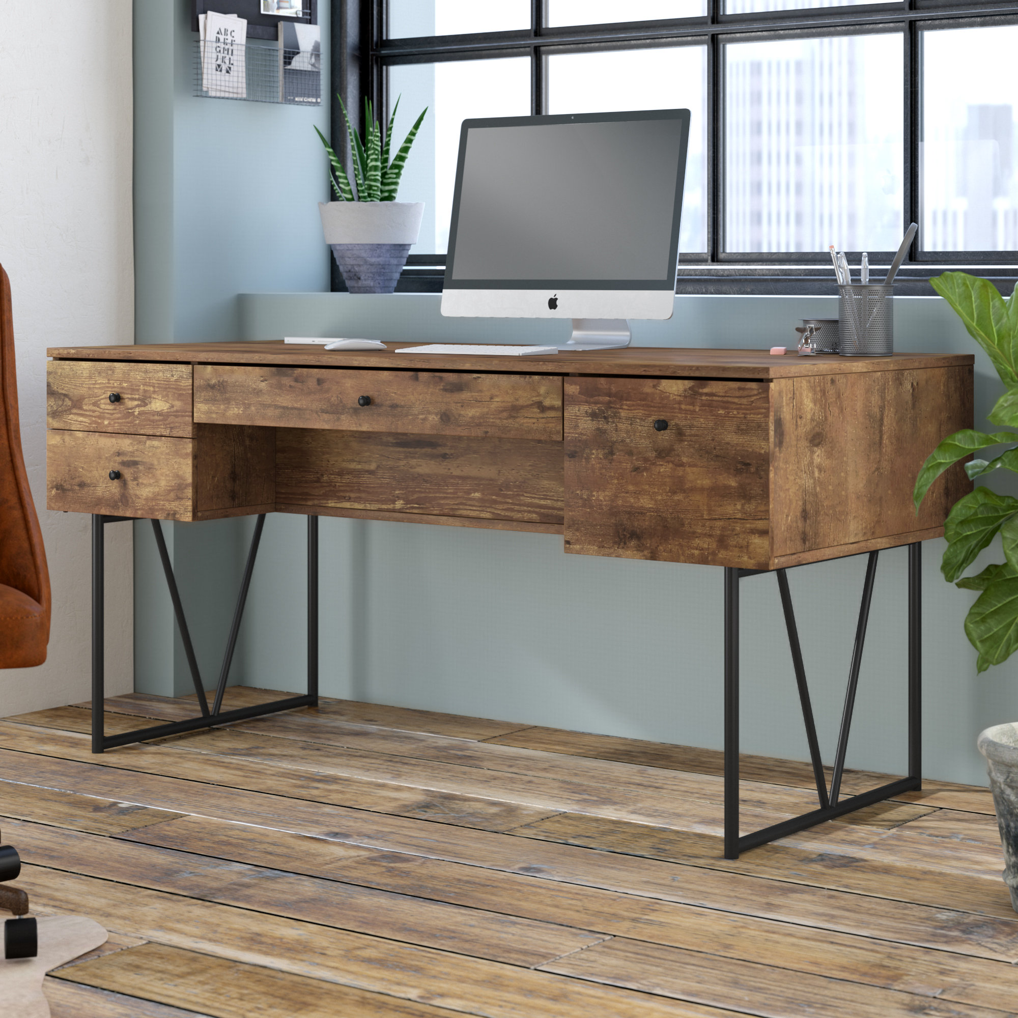 wood desk with drawers