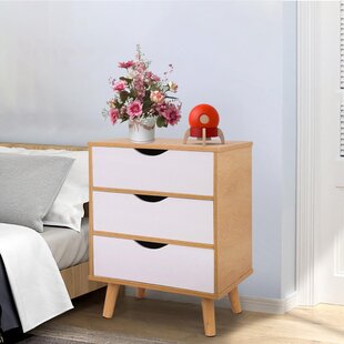 End Table Nightstand Bedside Cabinet with Lock Modern Wooden Side Table Floor Standing Cabinet for Bedroom Living Room Furniture Chest of Drawers