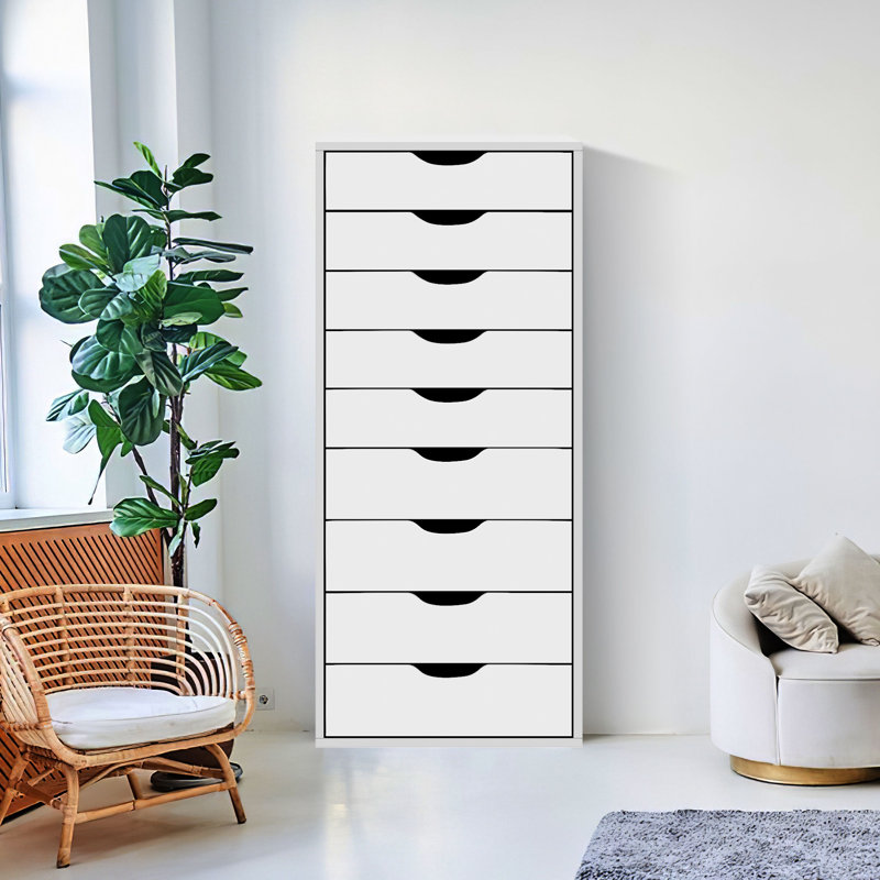 Wollstone  Wide 9 -Drawer File Cabinet, Wooden file cabinet for storage, Wooden Office file cabinet Color: White