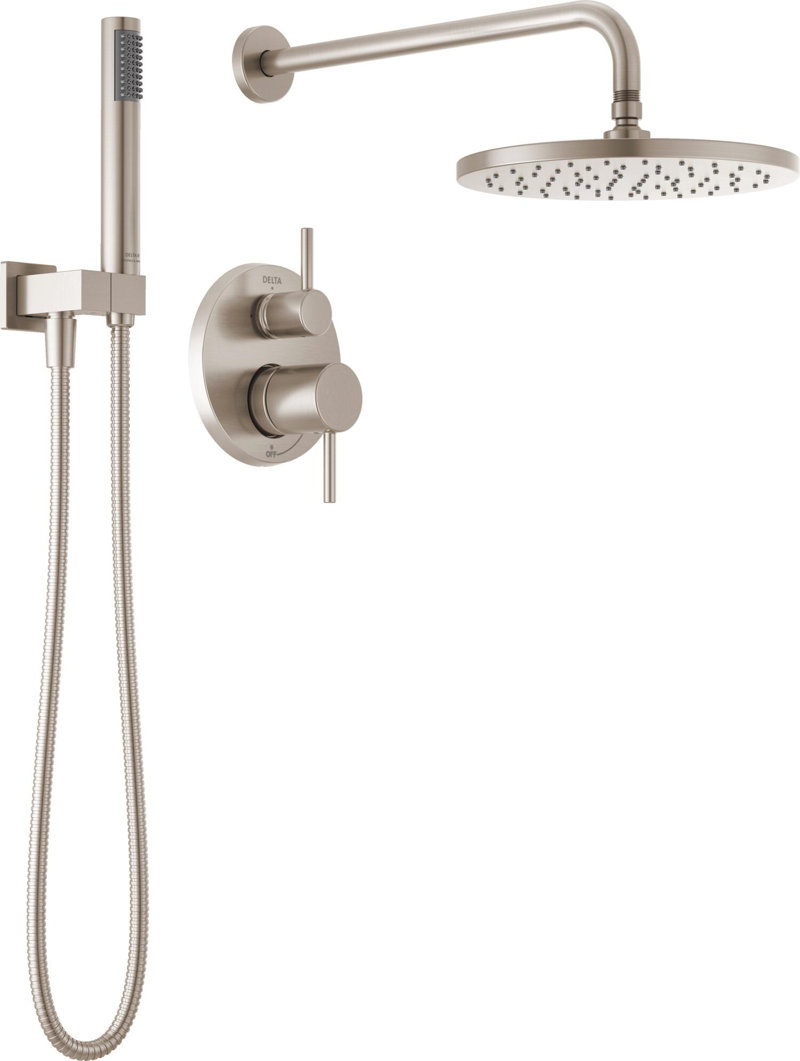 Modern Raincan Round Shower System, Rain Shower Head with Handheld Spray, Shower Faucet Set Finish: Spotshield Brushed Nickel