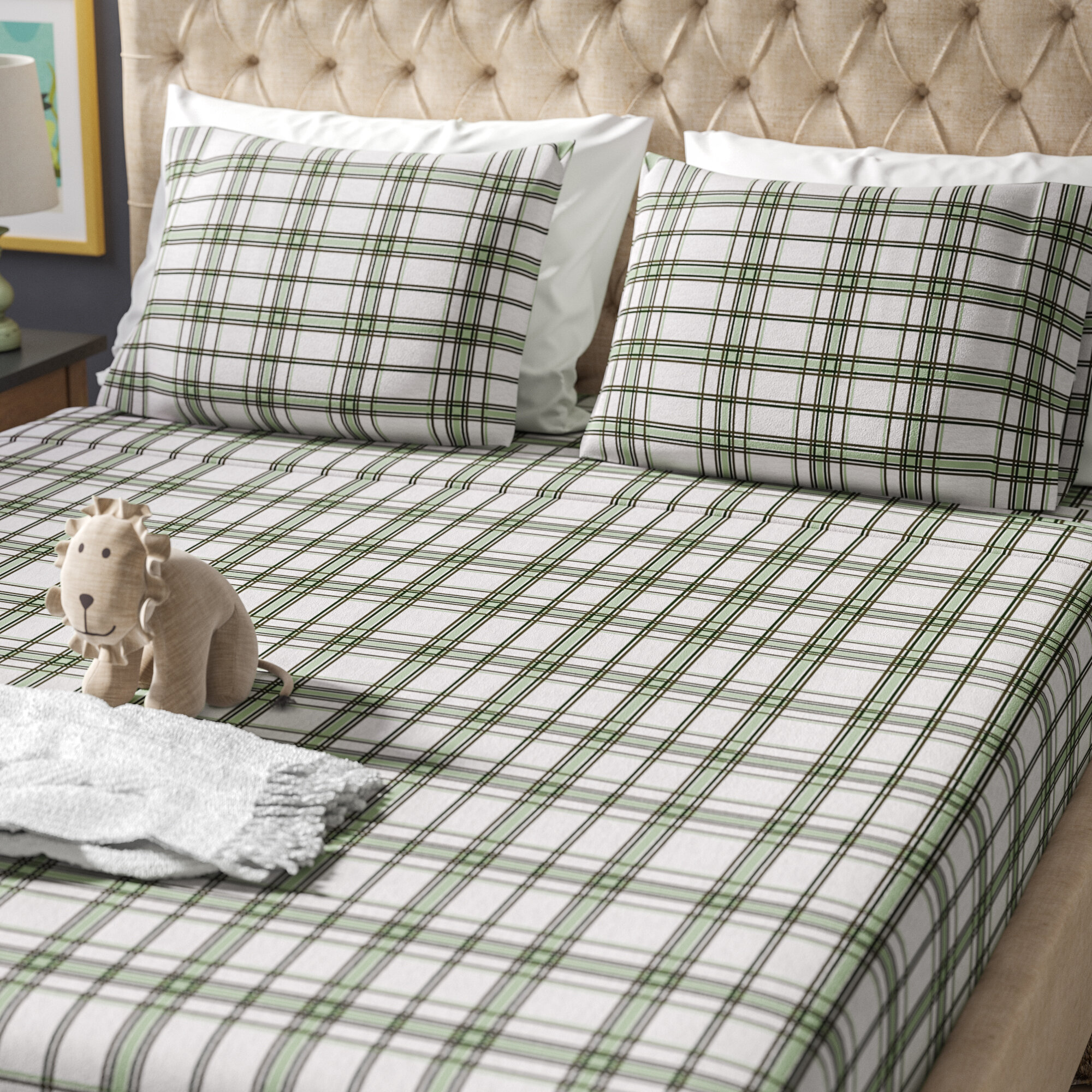 Alcott Hill Park Row Plaid World Flannel 100 Cotton Sheet Set