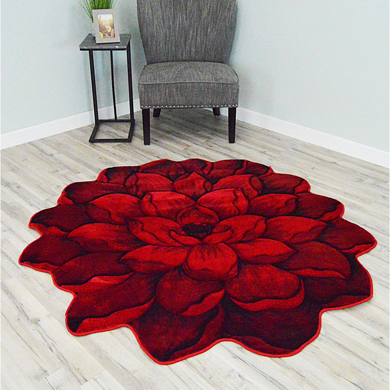 Winston Porter Vesta Flowers 3d Effect Rose Botanical Red Area Rug
