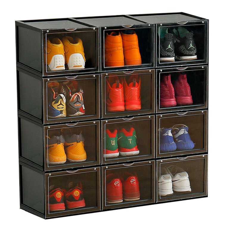 Rebrilliant Shoe Box Storage Plastic Containers With Lids Rebrilliant Sneaker Storage Organizer Stackable To 15 Layers For Size 14 Bear Up To 150 Set Of 12 PACK (Black) & Reviews | Wayfair