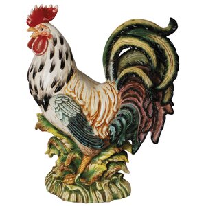 Blue/Brown/Red  Tuscan Rooster Ceramic Statue