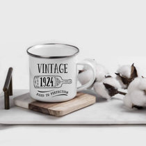 But First Coffee Mug Retro Animated Durable Lightweight Enamel  12oz White 