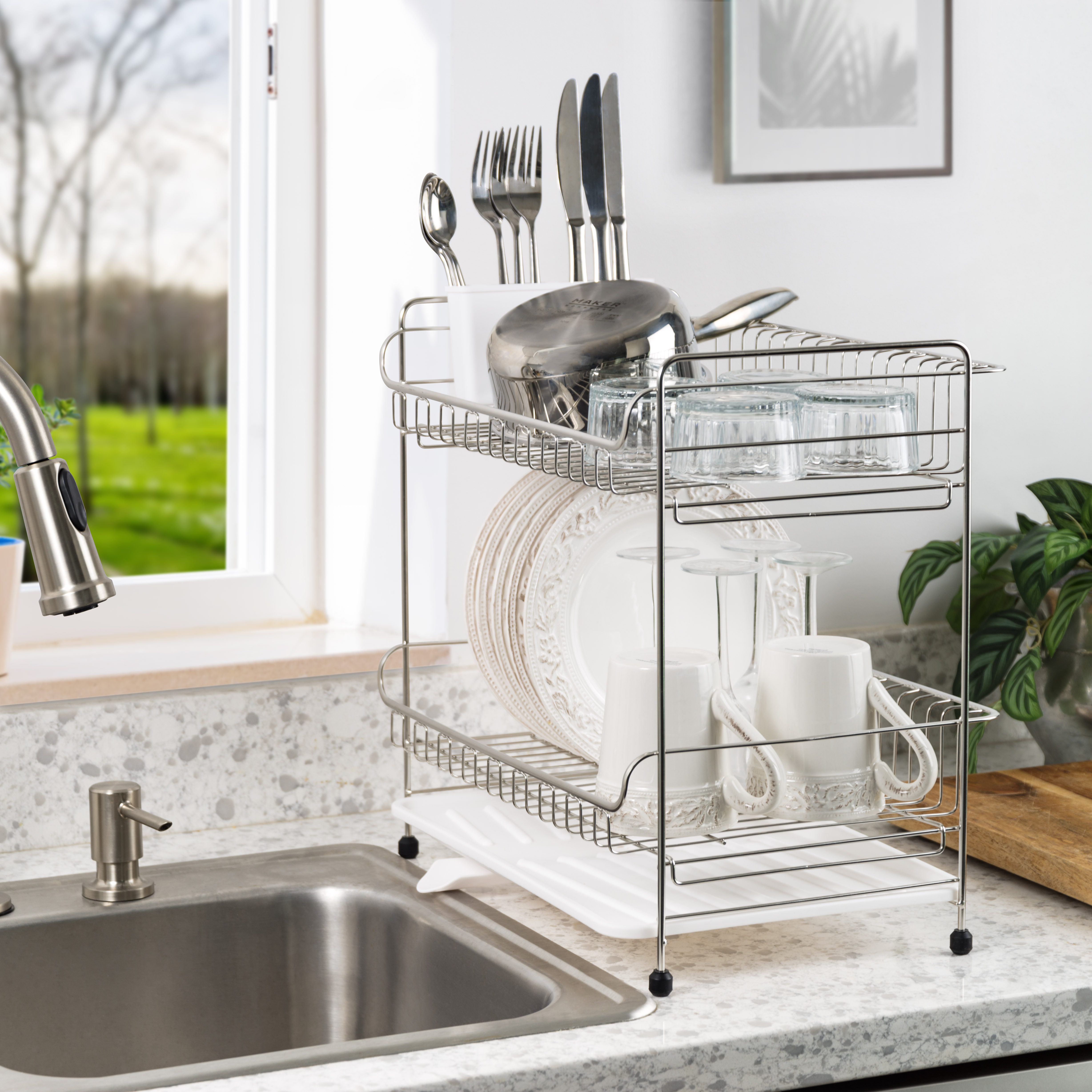 IRIS Stainless Steel 2-Tier Medium-Sized Dish Rack & Reviews | Wayfair