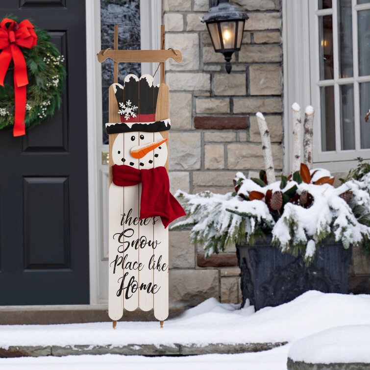 Snowman Decor Let It Snow Snowman Sledding Snowman Wreath Sign Christmas Wreath Sign Winter Wreath Sign