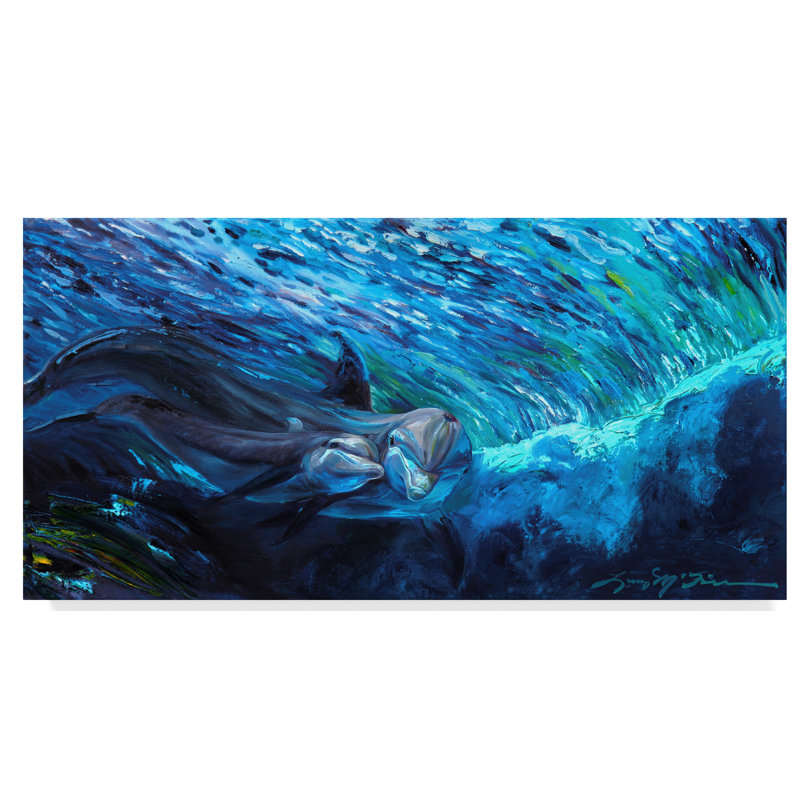 Charlton Home All My Waves Maman And Bebe Bottlenose Dolphin Reproduction De Peinture A L Acrylique Sur Toile Tendue Wayfair Ca