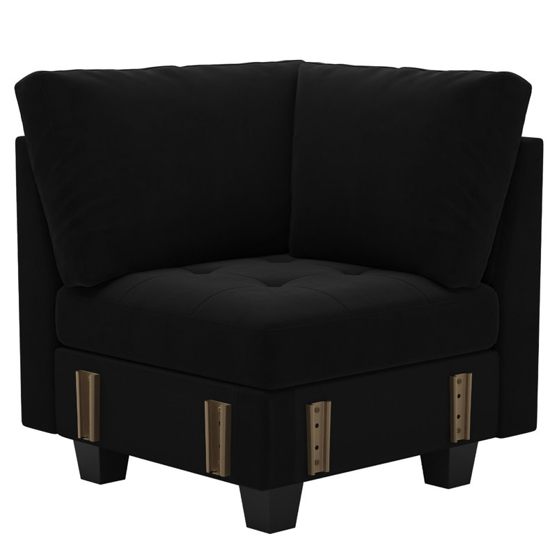 Velvet Armless Chair, Corner Seat Module For Modular Sectional Corner Sofa Fabric: Black Velvet