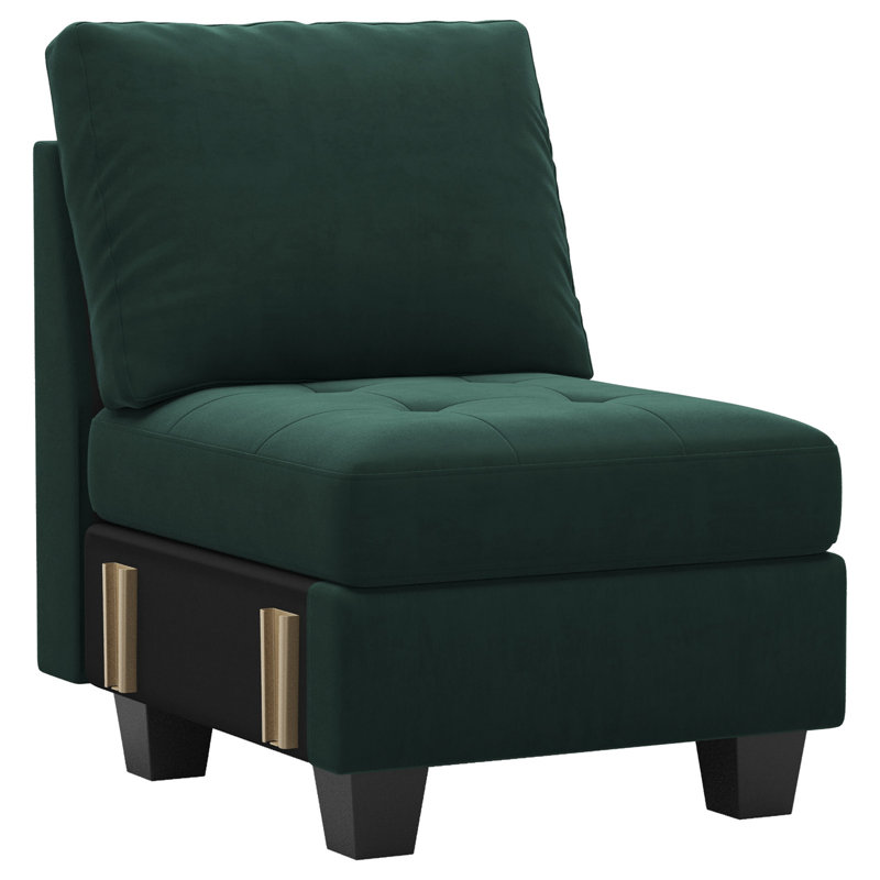 (incomplete box C ) Davontre 23.6'' Wide Velvet Armless Chair, Single Chair Module for Sectional Sofa Fabric: Green Velvet