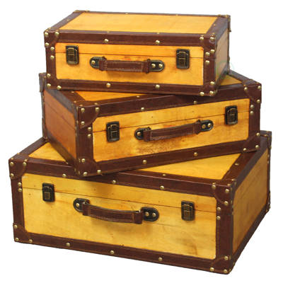 Quickway Imports Old Vintage Suitcase Trunk Wayfair Peabody 3 Piece Old Vintage Trunk Set