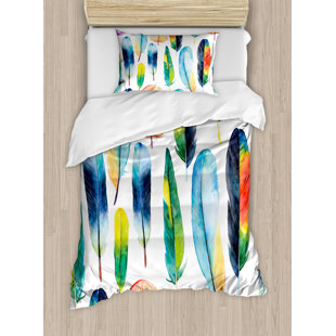 Bird Themed Bedding Wayfair Colorful Watercolor Feathers Hand Drawn Pattern Birds Animals Theme Artistic Ilration Duvet Cover Set