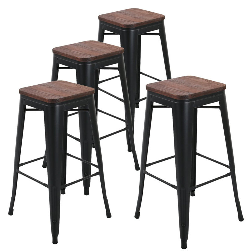 17 Stories Jamar 30 Metal Bar Stools Wooden Seat Reviews Wayfair Metal Bar Stools Wooden Seat