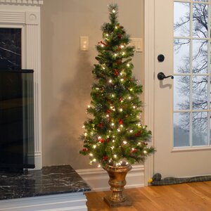 Spruce Entrance Green Artificial Christmas Tree with 150 Pre-Lit Clear Lights with Urn Base