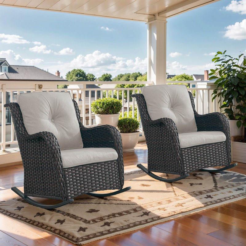 Bonia Outdoor Wicker Double Rocking Chairs Cushion Color: Beige, Color (Frame): Brown