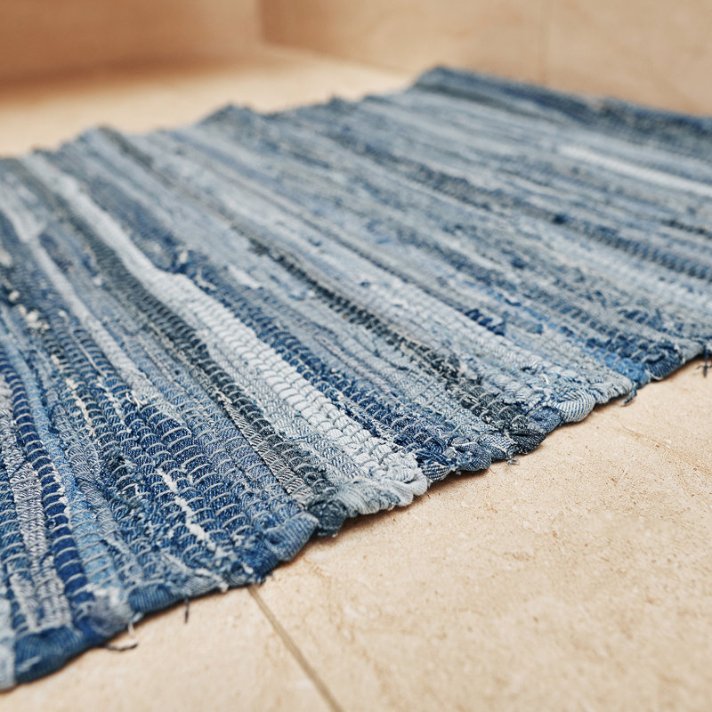 Ebern Designs Denim Rag Rug Washable Cotton Hand Woven Reversible