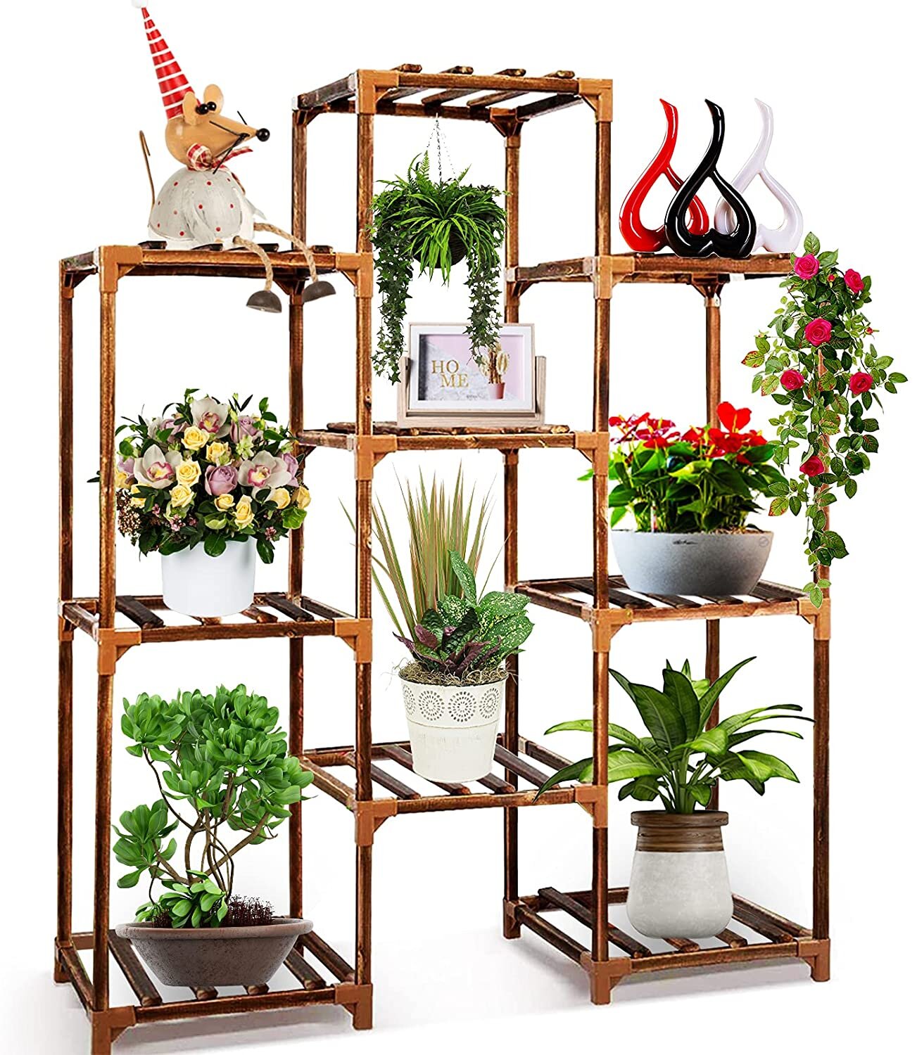 12 Potted Space Saving Wood Outdoor Garden Plant Flower Stand Rack Home Display 