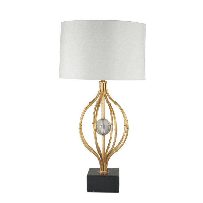 Everly Quinn Metal Table Lamp With Curved Open Base And Crystal Orb Gold Wayfair