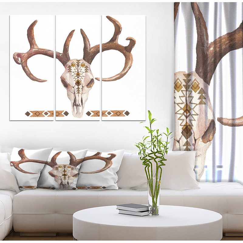 East Urban Home Real Deer Antler Sketch Oil Painting Print Multi