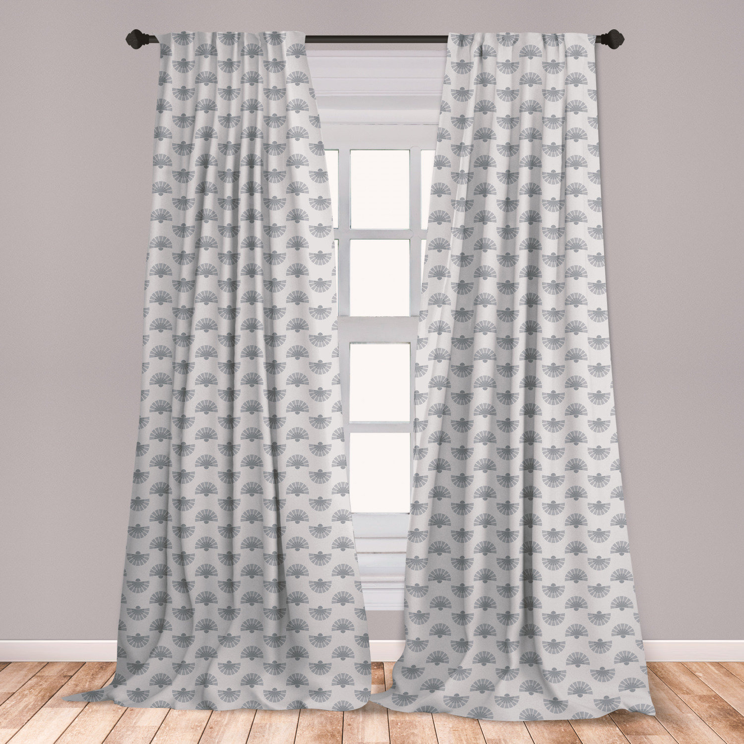 East Urban Home Ambesonne Geometric Curtains Japanese Traditional Fan Pattern In Pale Colored Image Ornamental Abstract Art Window Treatments 2 Panel Set For Living Room Bedroom Decor 56 X 63 Grey Beige