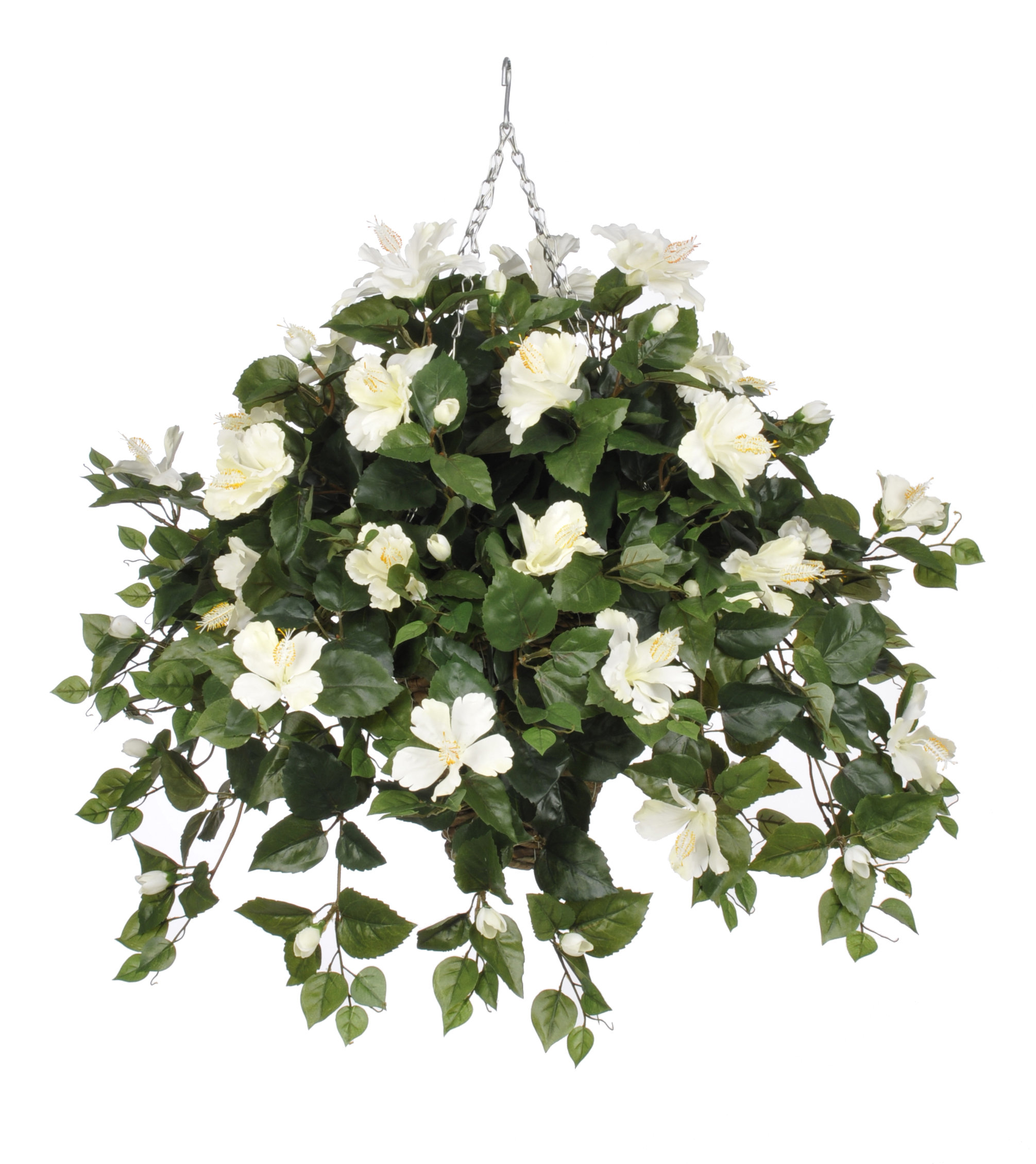 House of Silk Flowers Artificial Hibiscus Hanging Plant in Square