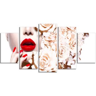 Fashion Sexy Woman With Flowers Sensual 5 Piece Wall Art On Wrapped Canvas Set