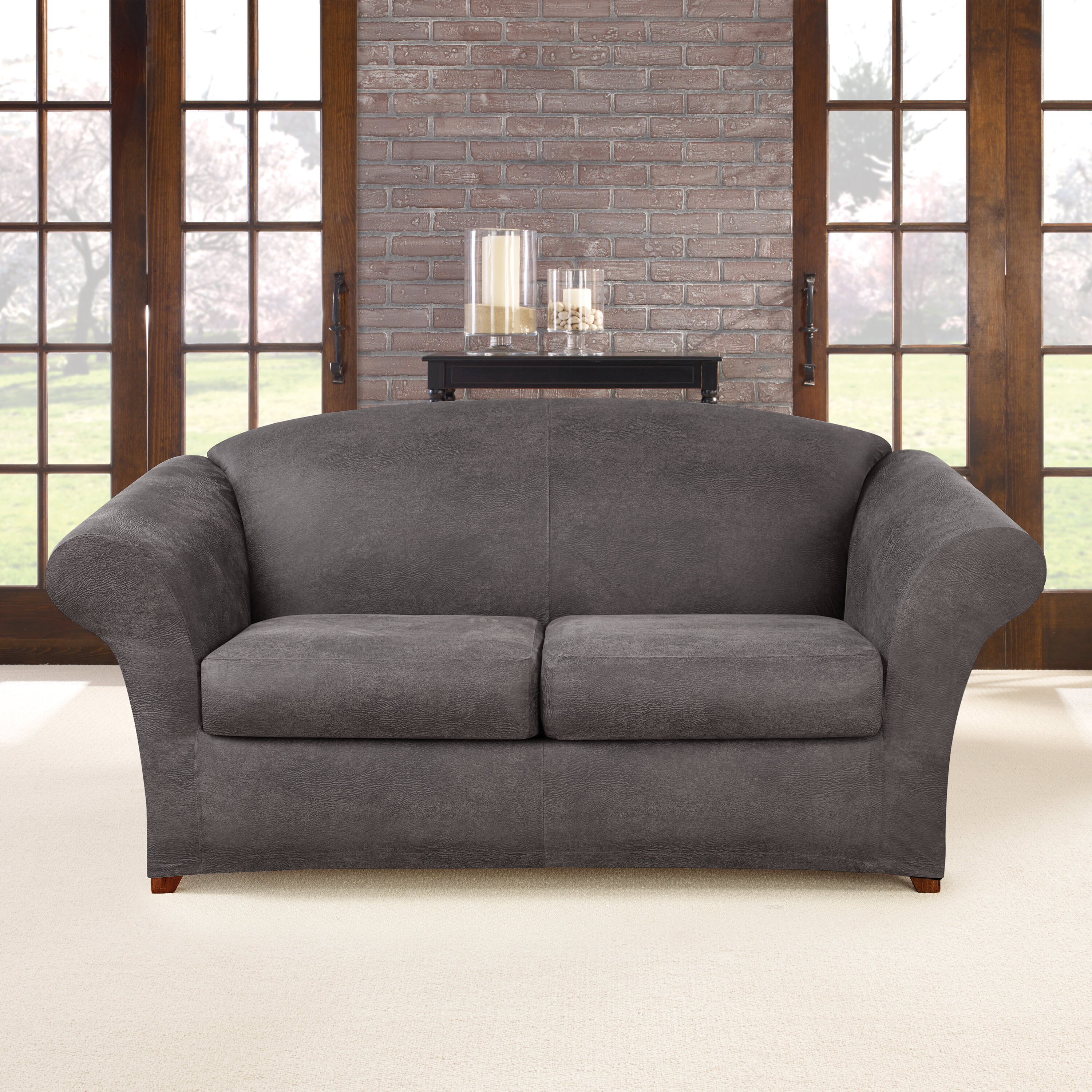 Sure Fit Suede Grey Individual Cushion Sofa Slipcover 2 cushion slate t or box 
