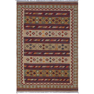 Vallejo Kilim Hand Woven Wool Brown/Blue Area Rug