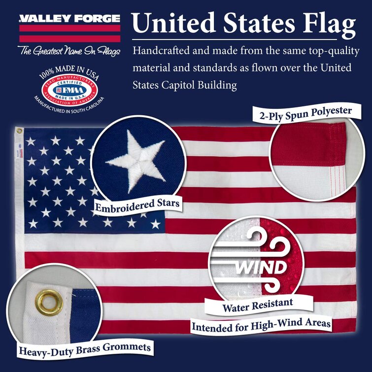 Valley Forge United States Flag Spun Polyester 3' x 5' USDT3 