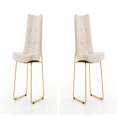 Upholstered Side Chair in Sand American furniture brand Upholstery Color Sand Leg Color Gold