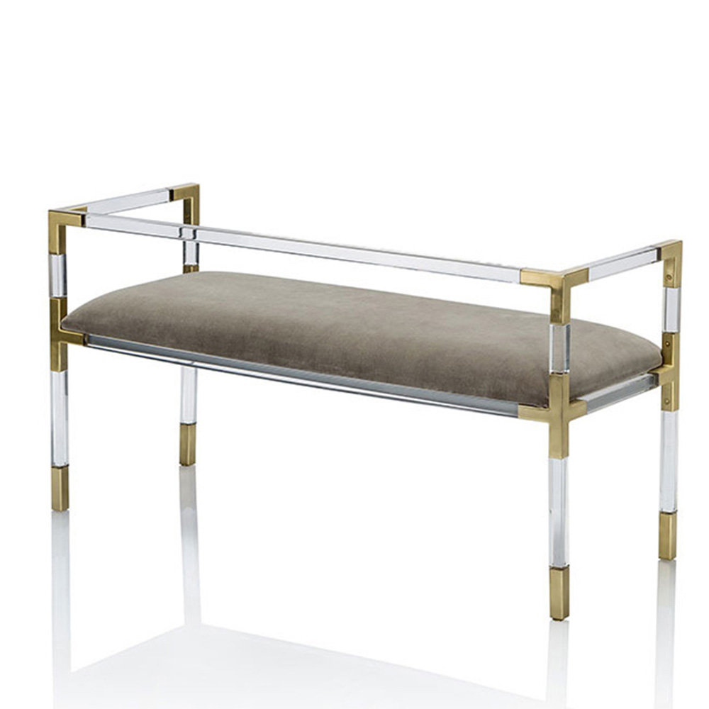 Everly Quinn Clear Bench With Velvet Upholstery Gold Details Wayfair