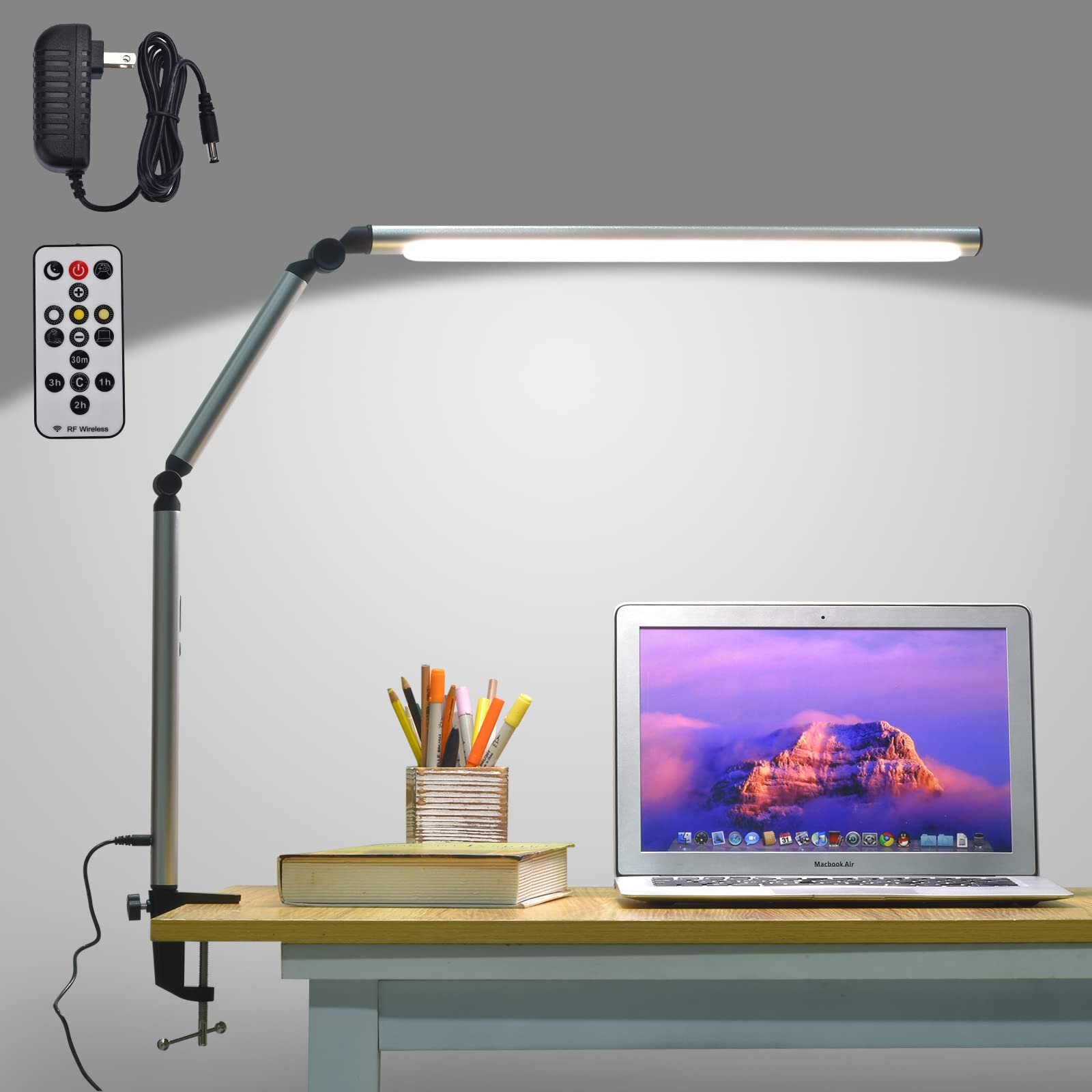 Craft Studio Brightness Upgrade and Memory Function Desk Light for Reading Office Workbench Black 3 Color Modes Eye-Caring Dimmable Architect Table Lamp Swing Arm Lamp with Clamp LED Desk Lamp