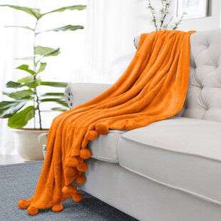 Luxury Solid Pom Pom Throw Reversible Fleece Sofa Bed Blanket Soft Warm & Cosy 