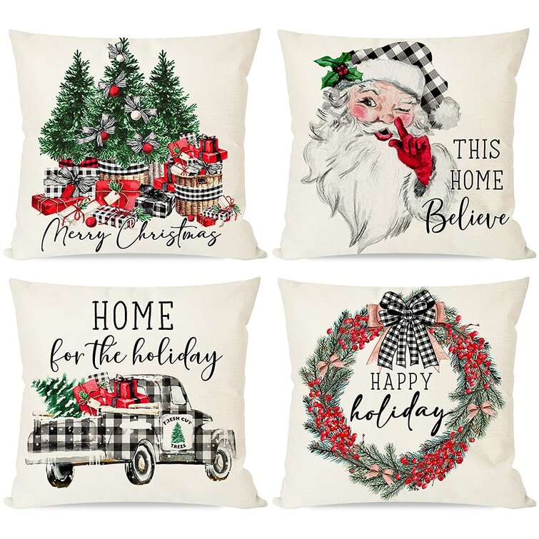 Family Decor Christmas Santa Home Decor Pillow Cases Cushion Cover Cotton Linen for Home Sofa Bedding