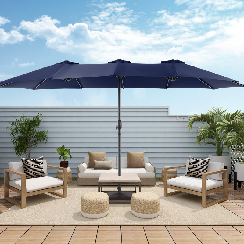 Sabrie 15 x 9 ft. Market Umbrella Large Double-Sided Patio Umbrella Fabric Color: Navy Blue