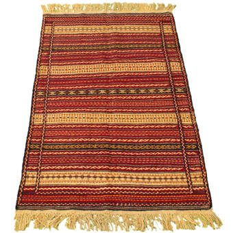 Foundry Select Ybanez Handmade Kilim Wool Tan Orange Red Rug Wayfair