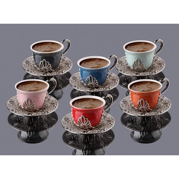 tea set Handmade Turkish Arabic GREEK 6 TEA Cup Saucer Set colored Turkish 
