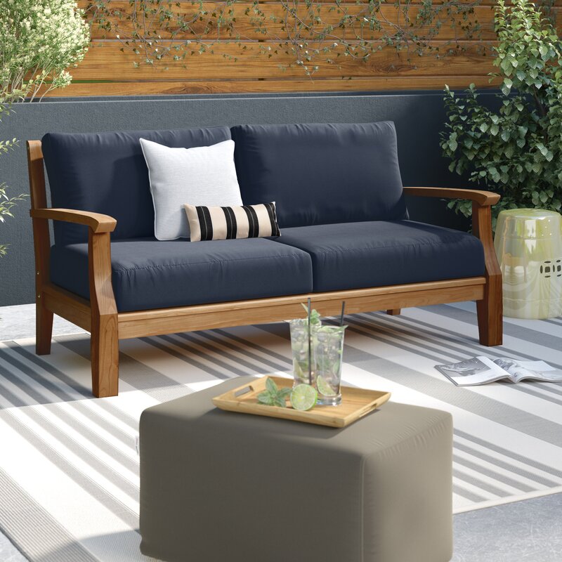 Forever Patio Miramar Teak Loveseat With Sunbrella Cushions Reviews Wayfair