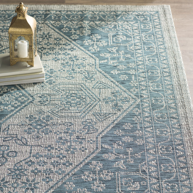 Bloomsbury Market Ares Oriental Dark Aqua Outdoor Area Rug