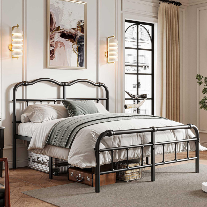 Ashwyn Heavy Duty Steel Slat Bed Frame with 18" High, Vintage Style, Anti Sway and Squeak Resistant Size: Queen