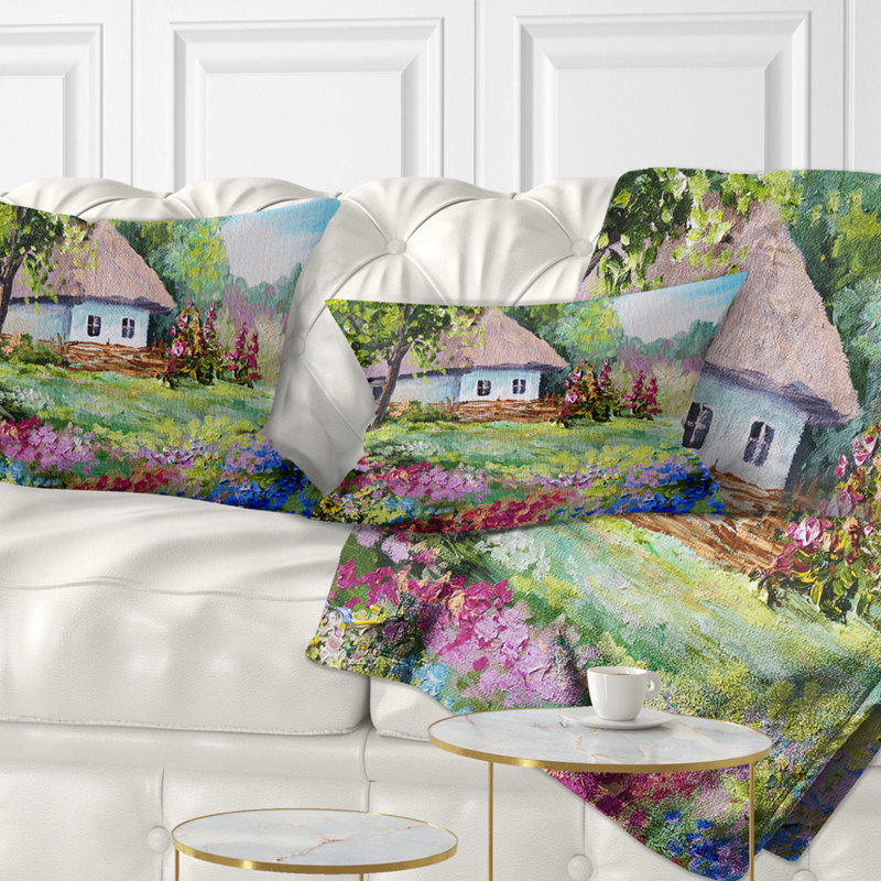 East Urban Home Landscape House In The Village Oil Painting Lumbar