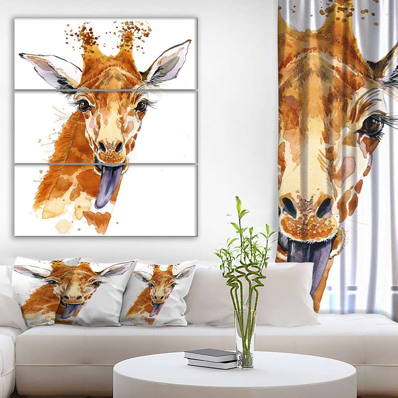 East Urban Home Cute Giraffe Illustration Oil Painting Print