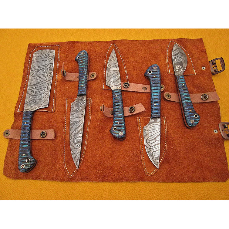 Llisonyep Room 5 Pieces Custom Made Hand Forged Damascus Steel Blade Kitchen Knife Set, Overall 45 Inches Length Of Damascus Sharp Knives ...