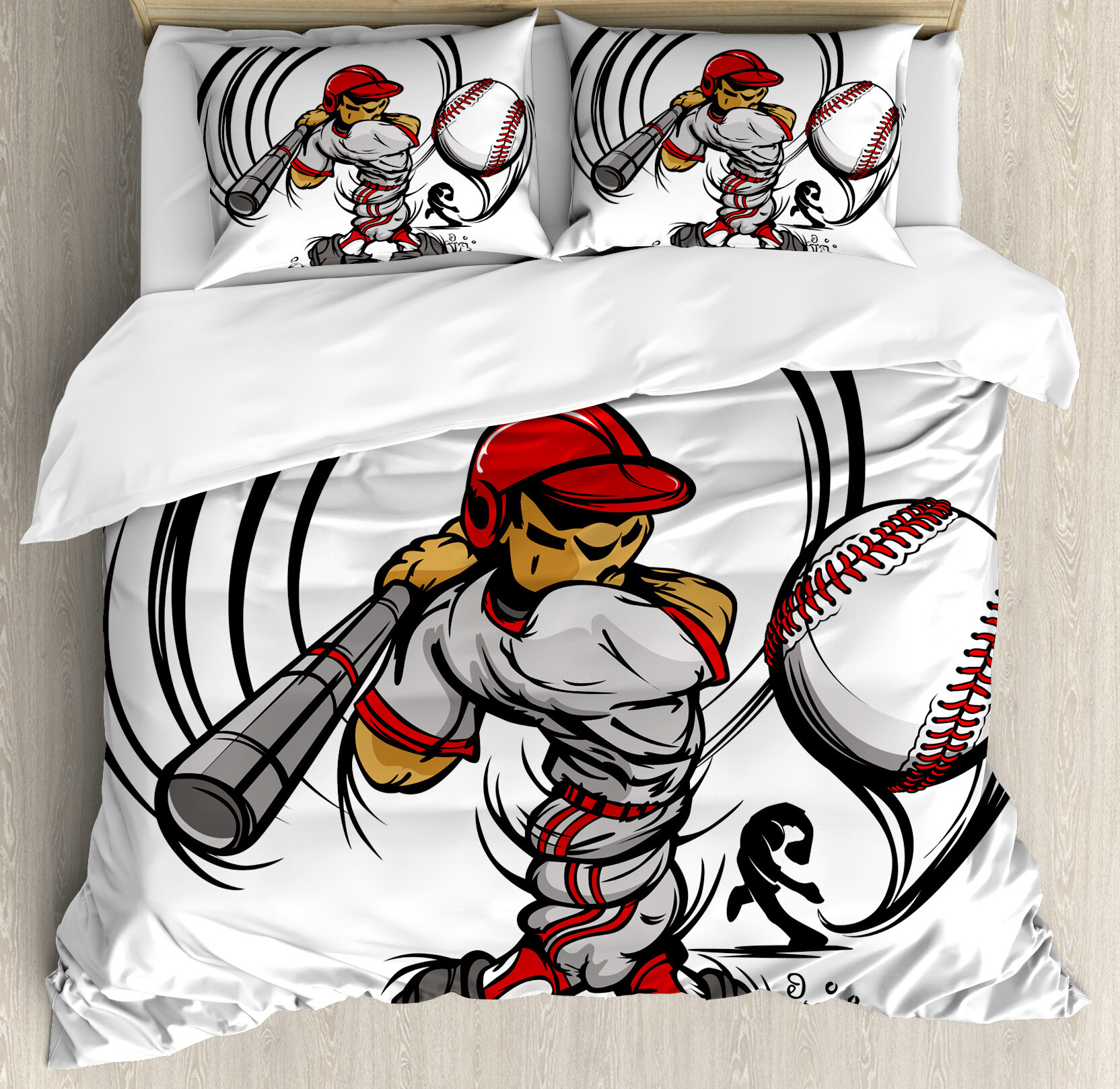 East Urban Home Baseball Cartoon Player Hitting The Ball Duvet