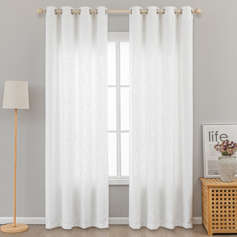 Kambi Slub Textured Linen Blended Semi-Sheer Grommet Curtain Pair Size per Panel: 52" W x 96" L, Curtain Color: Ivory