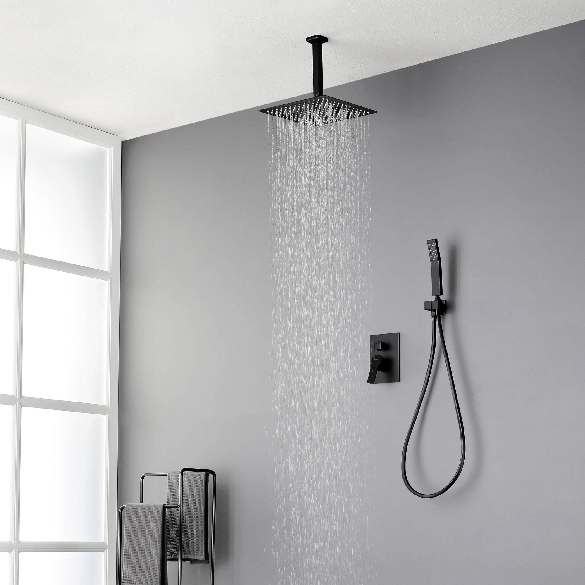 Black 12 Inch Shower Head Concealed Shower System Shower Set Rain Shower Hand Shower 