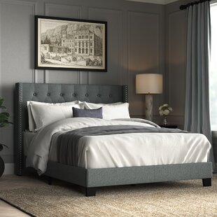 Metal Frame Tufted Upholstered King Size Bedroom Headboard in Dark Gray Fabric 