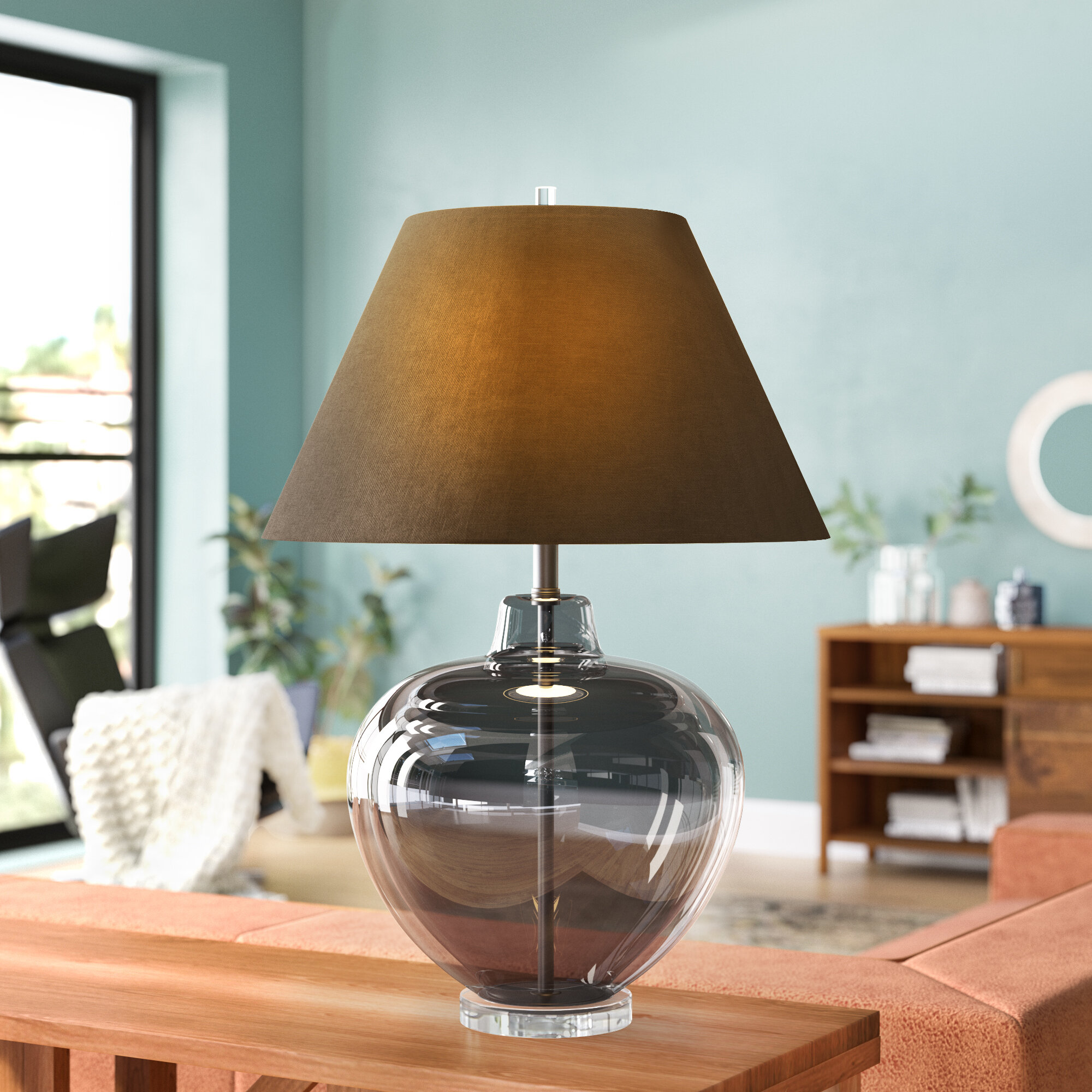 Brayden Studio Sammie Large Round Glass Table Lamp Reviews