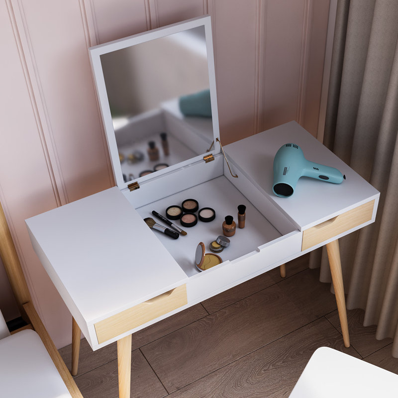 Hashtag Home Rhythm Makeup Vanity With Mirror Reviews Wayfair Hashtag Home Rhythm Makeup Vanity With