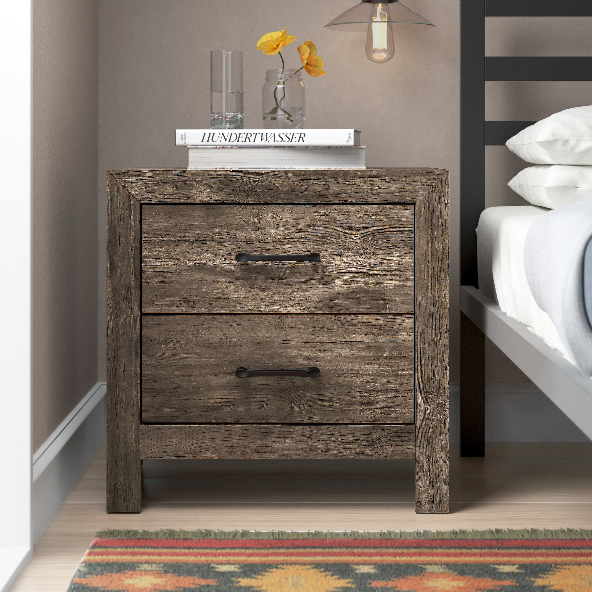 Foundstone Flynn 2 Drawer Nightstand In Natural Tone Wayfair
